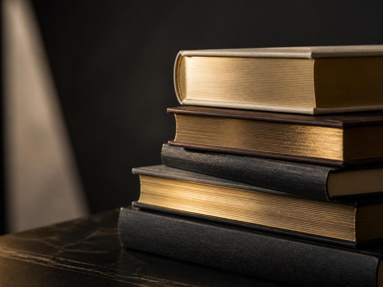 A neat stack of hardcover books, symbolising a growing library of knowledge